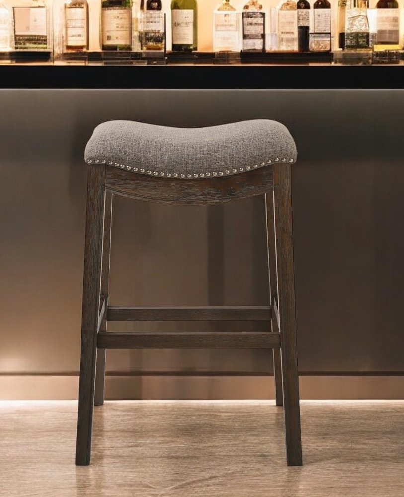 31" Taupe and Brown Solid Wood Backless Bar Height Bar Chair