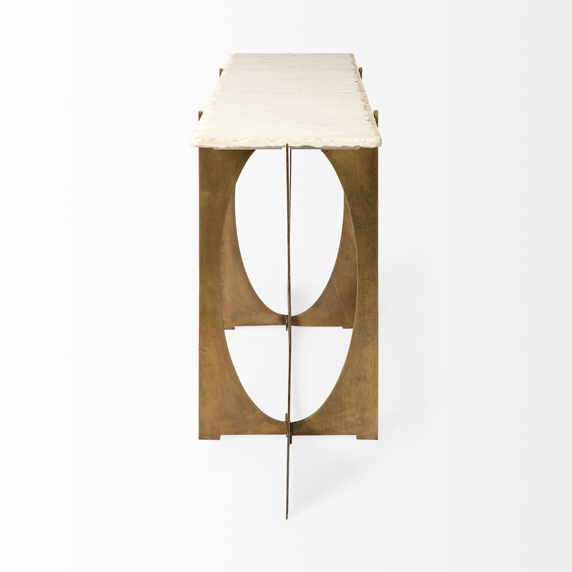 59" White and Gold Genuine Marble and Metal Geo Base Console Table