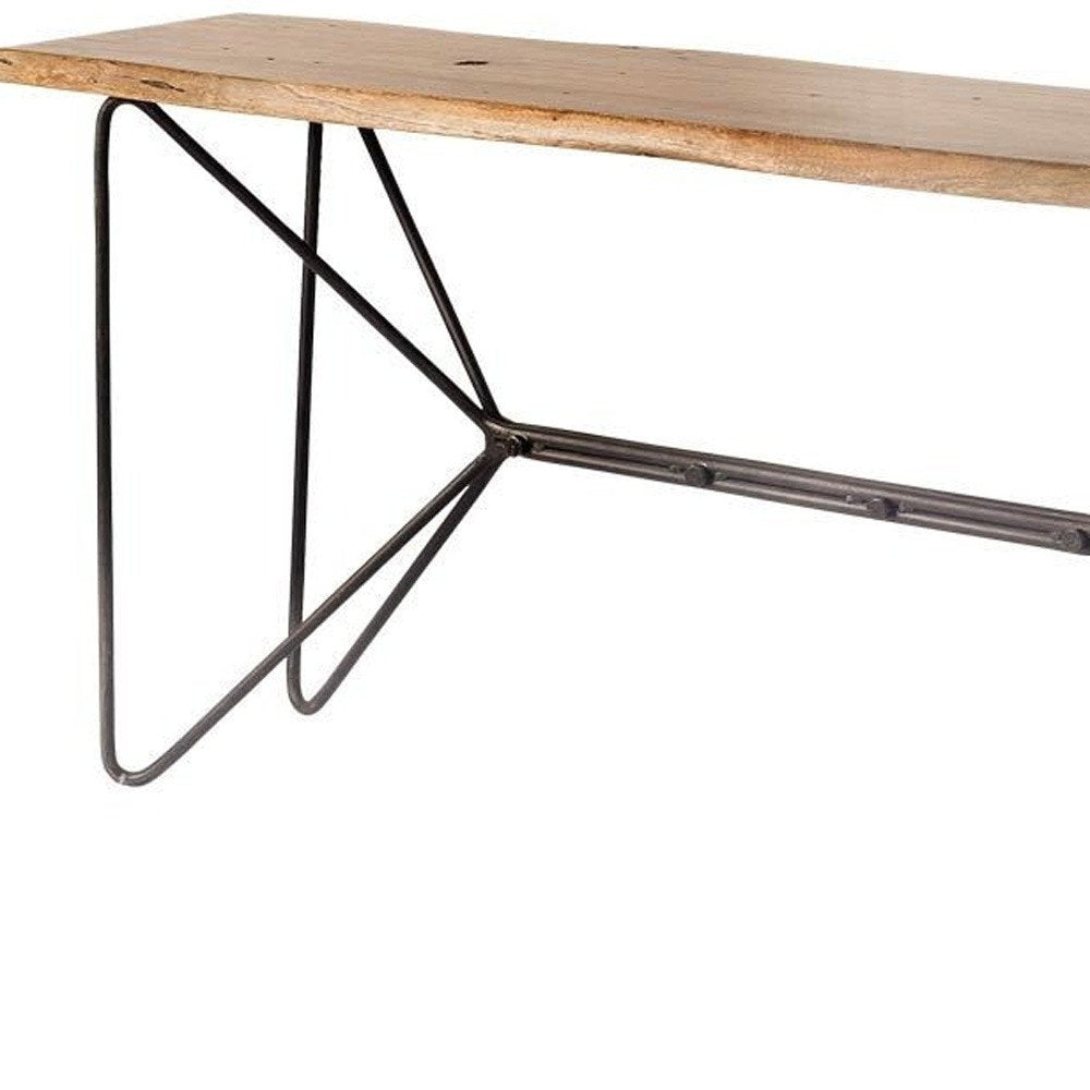 66" Brown and Black Solid Wood and Iron Abstract Base Console Table