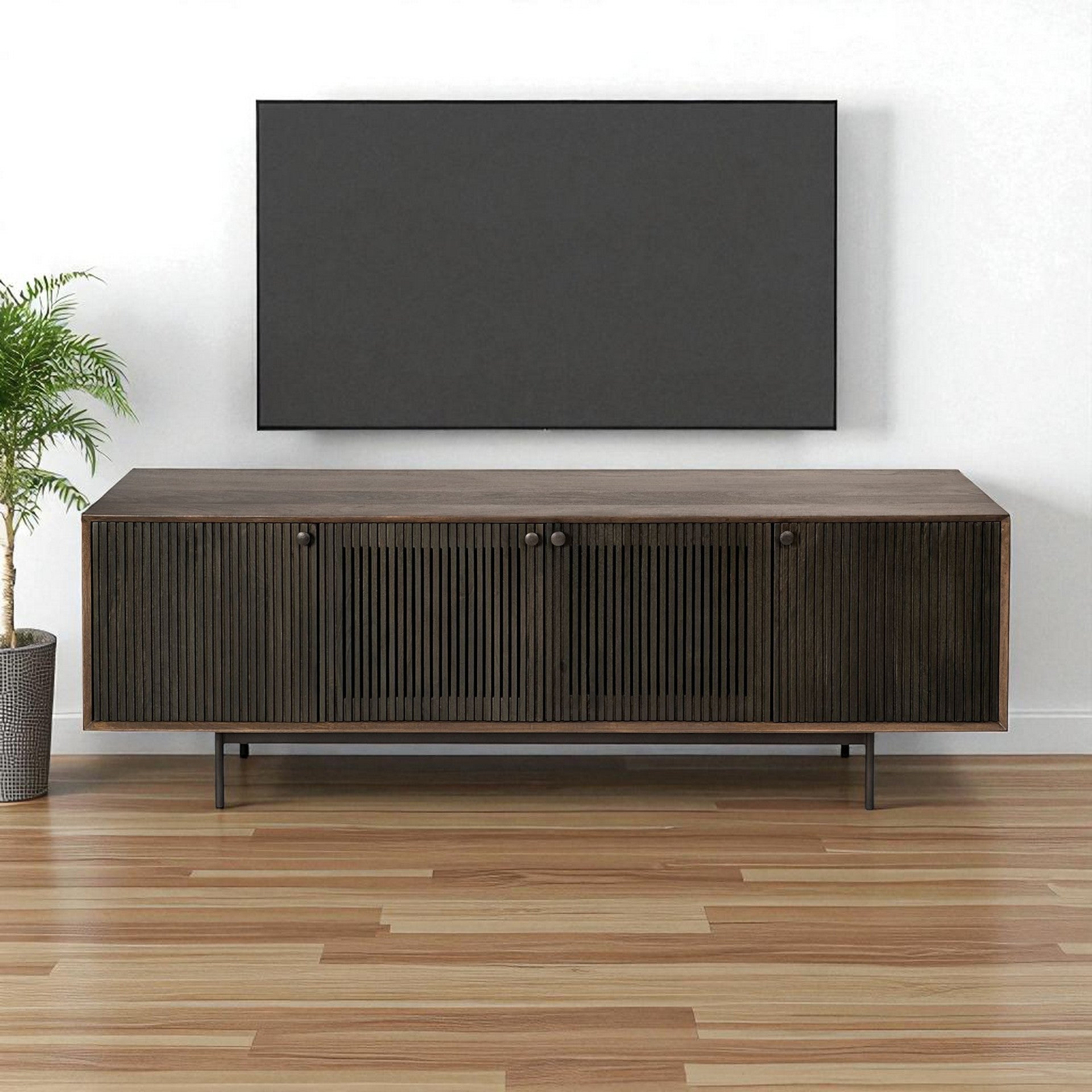 20" Brown Solid Wood Cabinet Enclosed Storage TV Stand