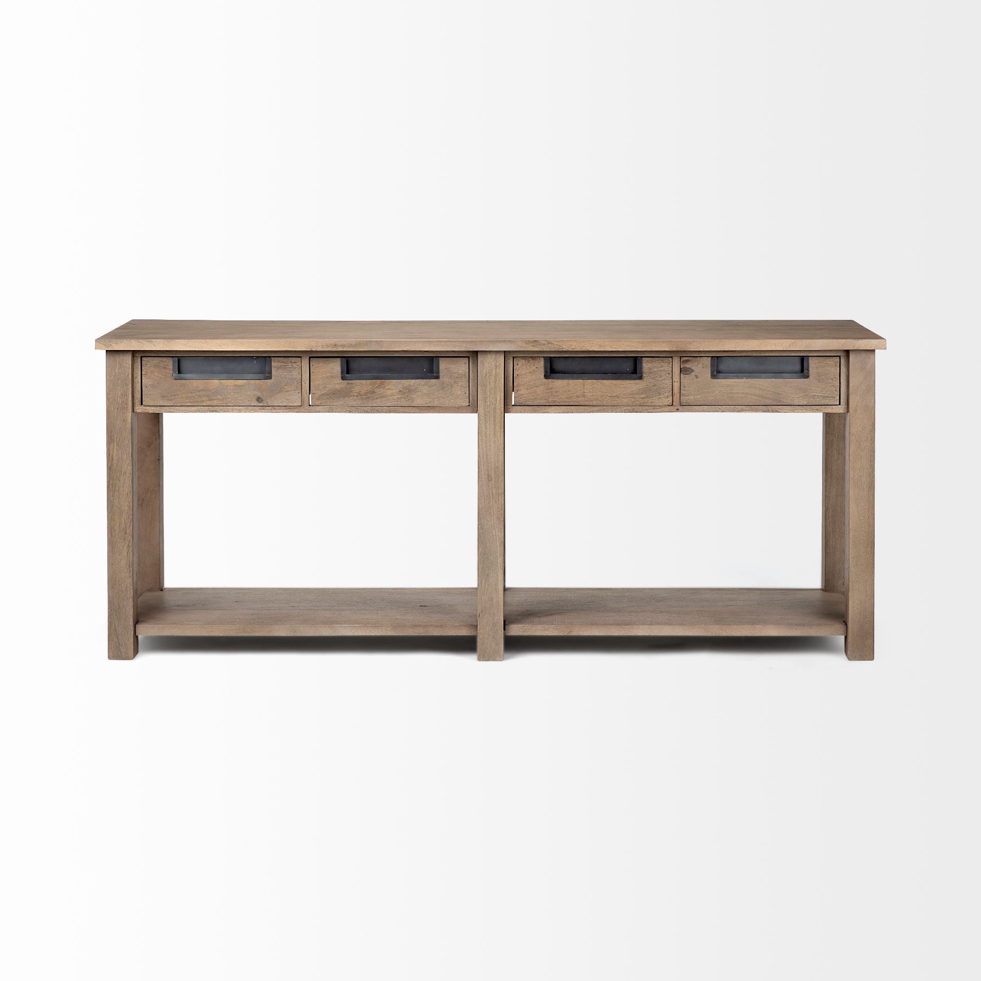 Light Brown Mango Wood Finish Console Table With 4 Drawers