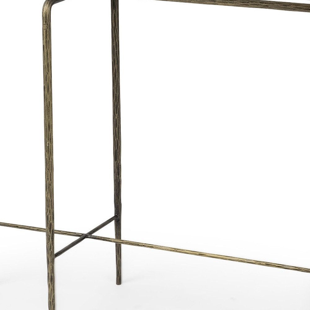 49" White and Brass Genuine Marble and Iron Distressed Six Leg Console Table