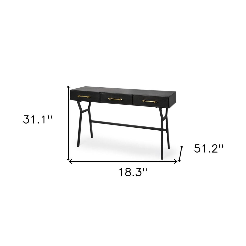 18" Black Writing Desk With Three Drawers
