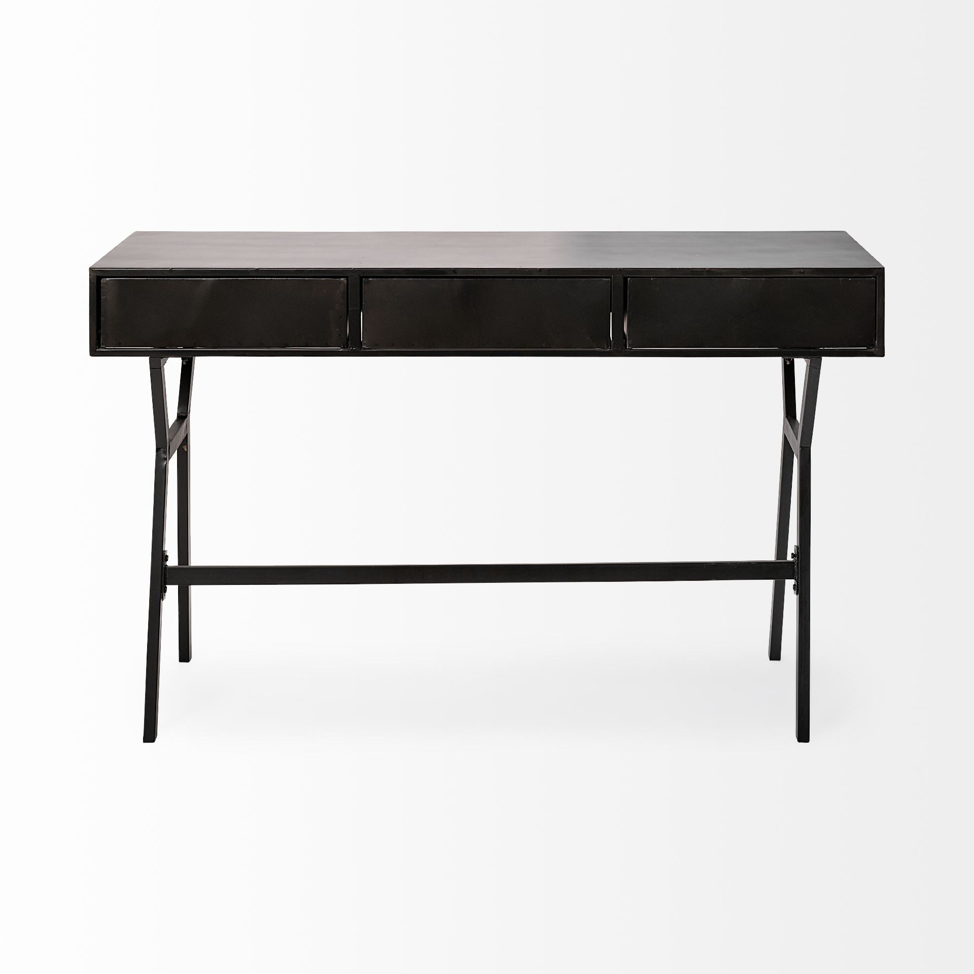 51" Black Writing Desk With Three Drawers