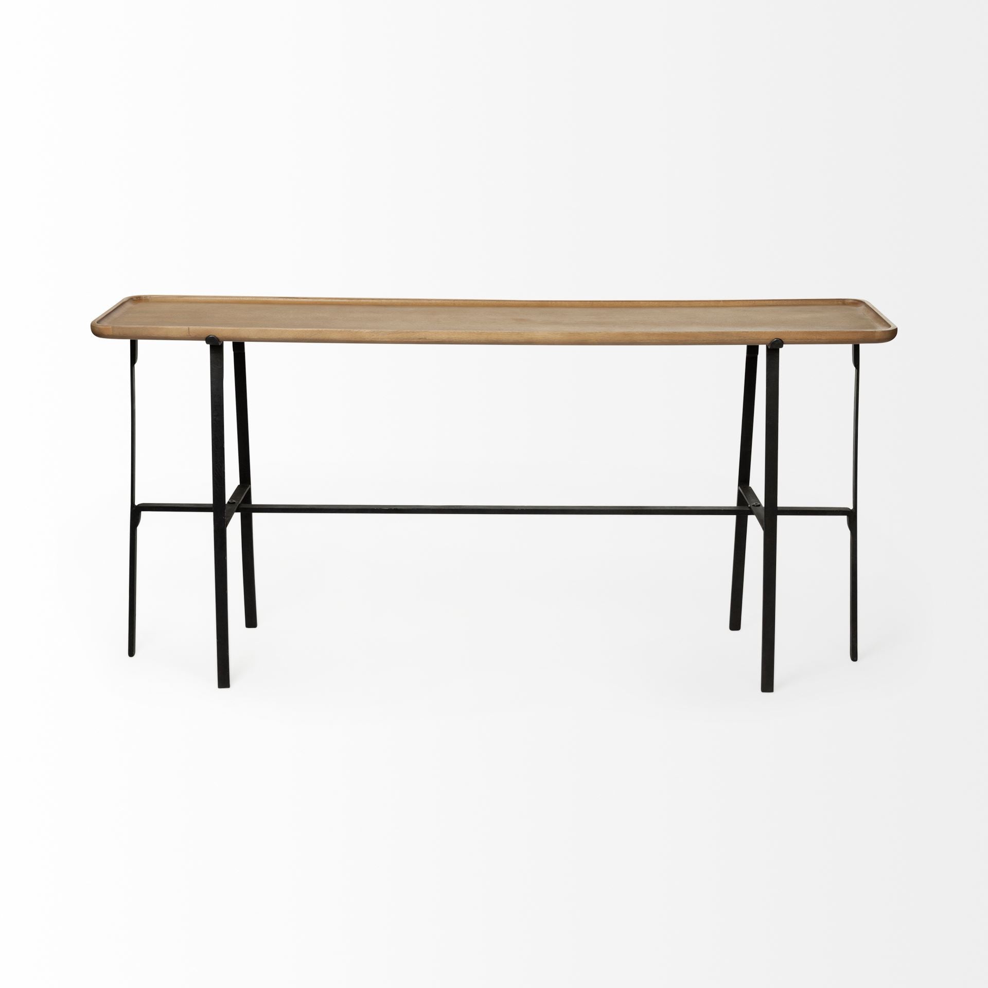 60" Brown and Black Solid Wood and Metal Trestle Console Table
