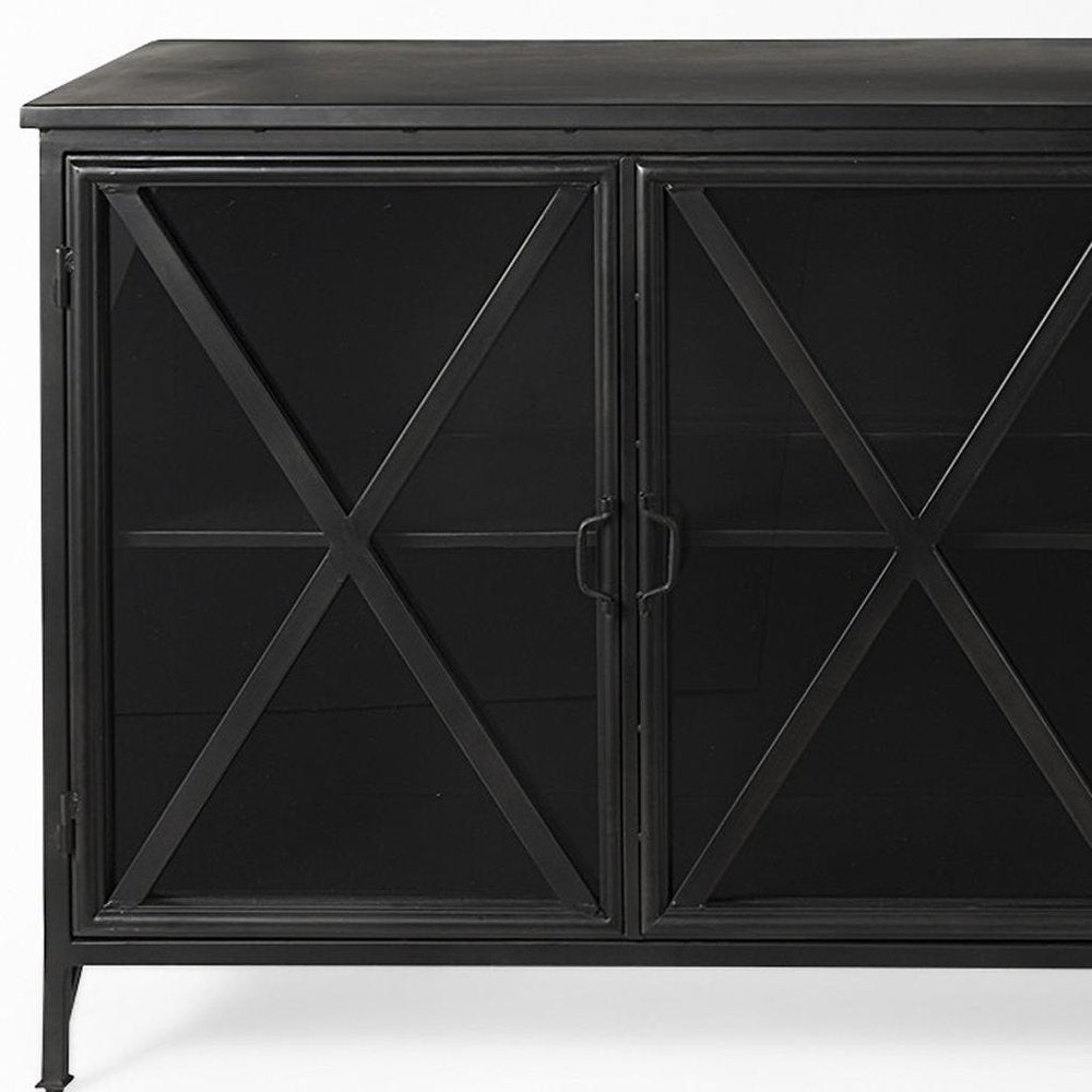 16" Black Iron Sideboard with Four Glass Doors