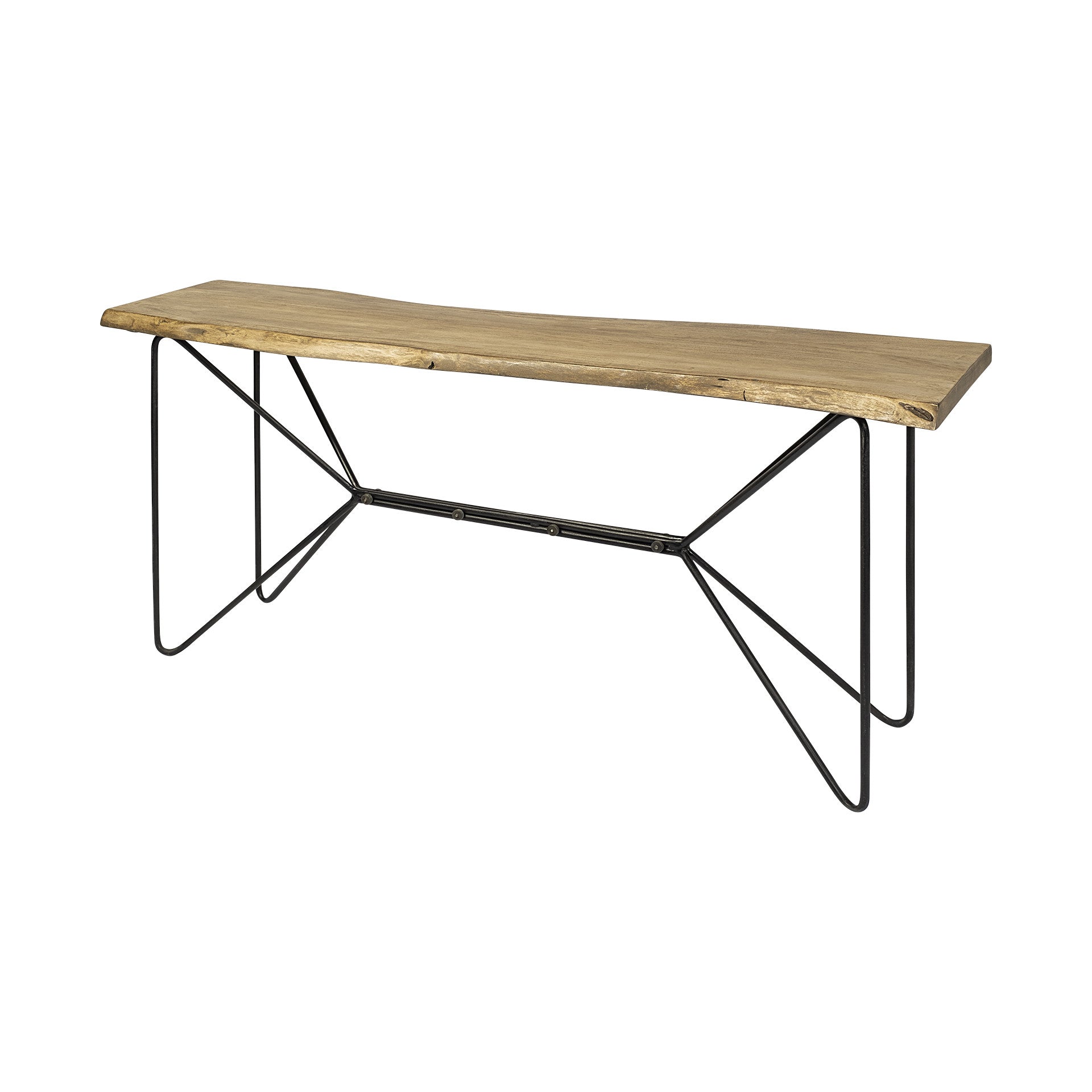 66" Natural and Black Solid Wood and Iron Distressed Abstract Console Table