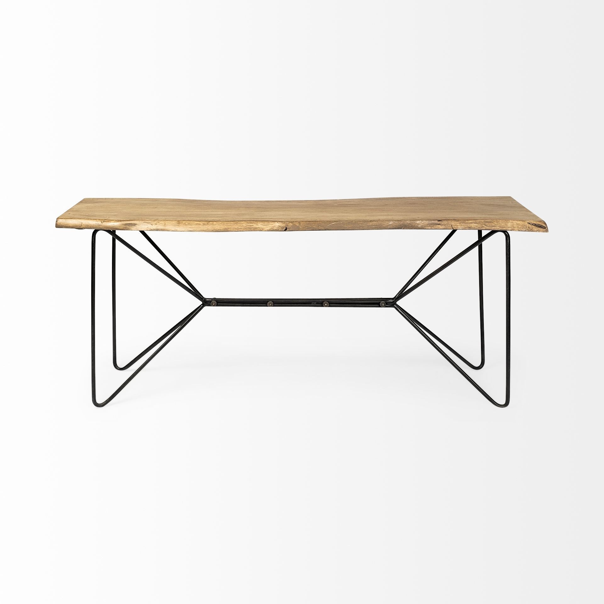 66" Natural and Black Solid Wood and Iron Distressed Abstract Console Table