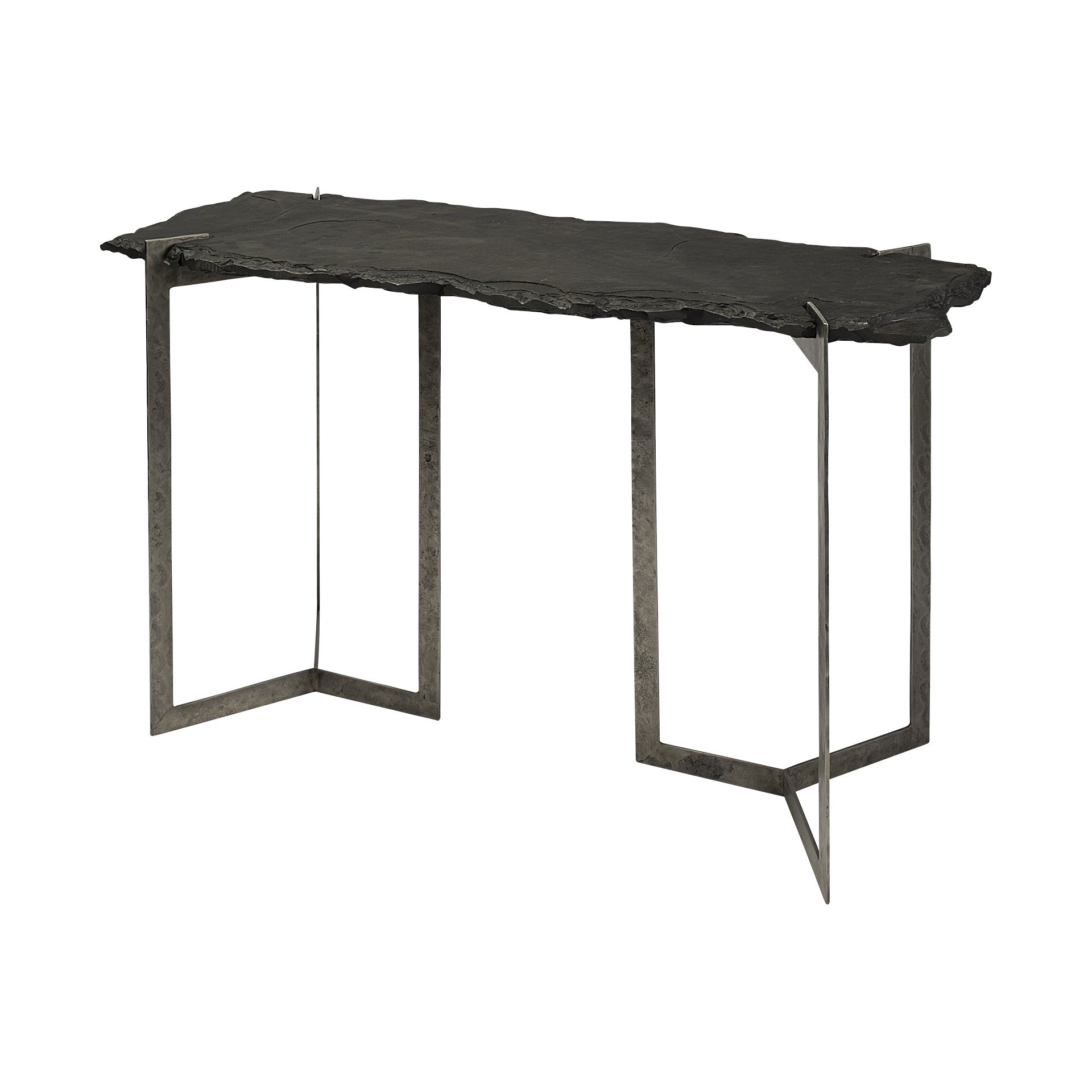 50" Black and Nickel Slate and Iron Distressed Double Pedestal Console Table