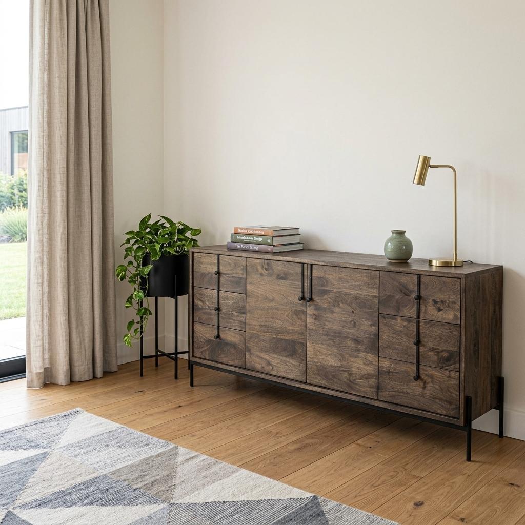 72" Brown Solid Wood Six Drawer Sideboard with Two Doors