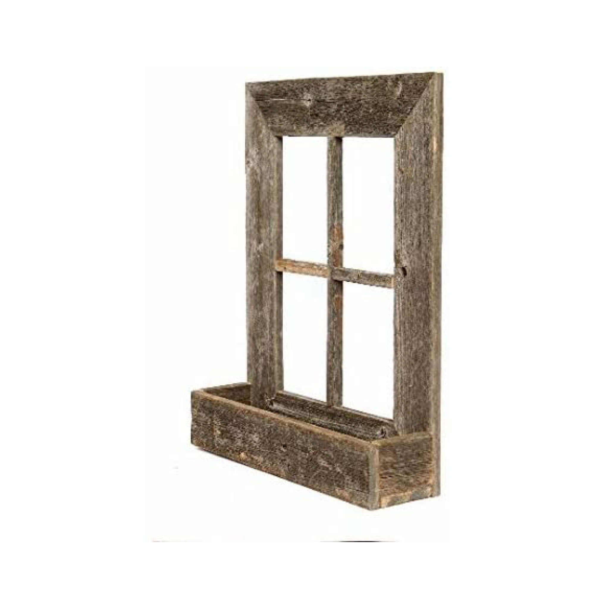 25" X 22" Gray Weathered Wood Window Frame With Planter