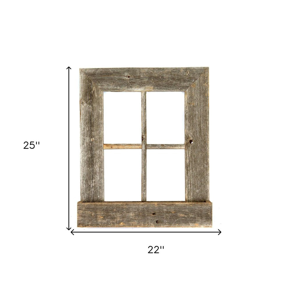 25" X 22" Gray Weathered Wood Window Frame With Planter