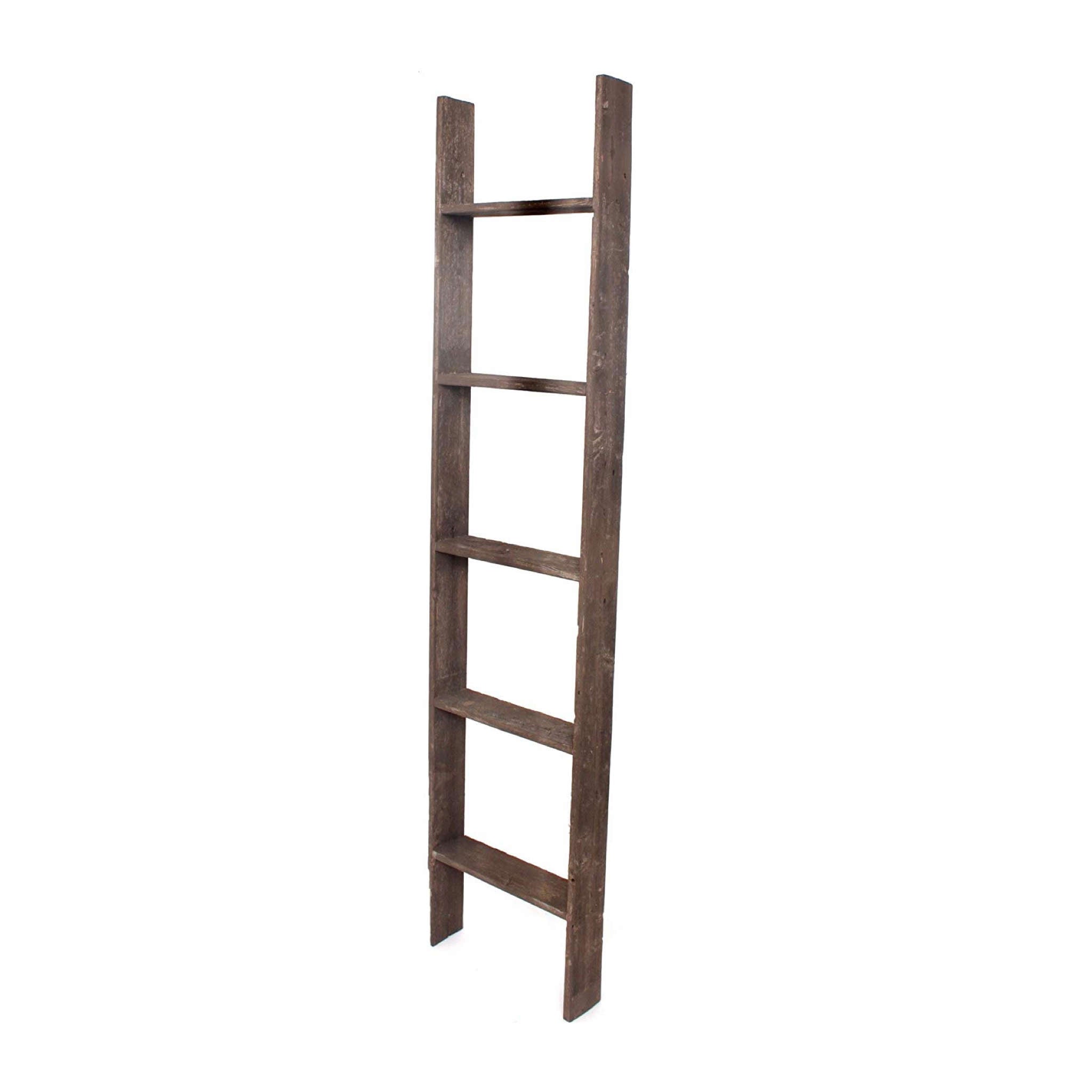 57" Brown Rustic Five Step Wood Ladder Shelf
