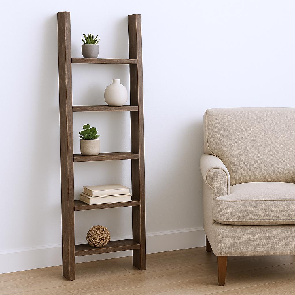 5 Step Rustic Wood Ladder Shelf