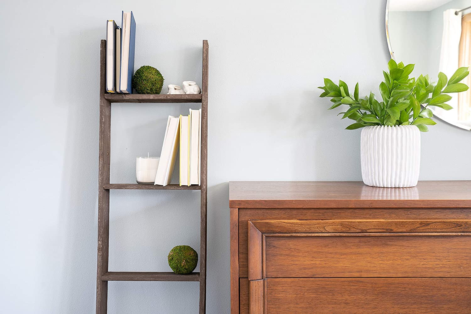 57" Brown Rustic Five Step Wood Ladder Shelf