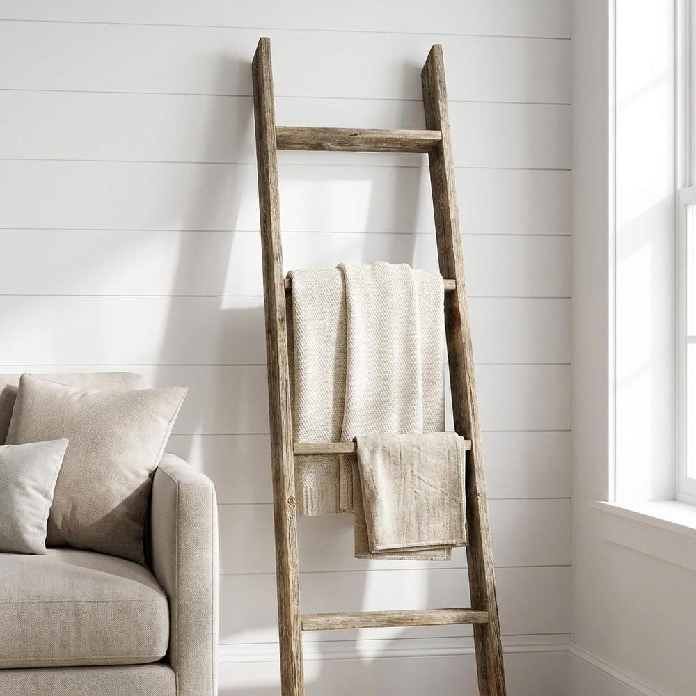4 Step Rustic Black Wood Ladder Shelf
