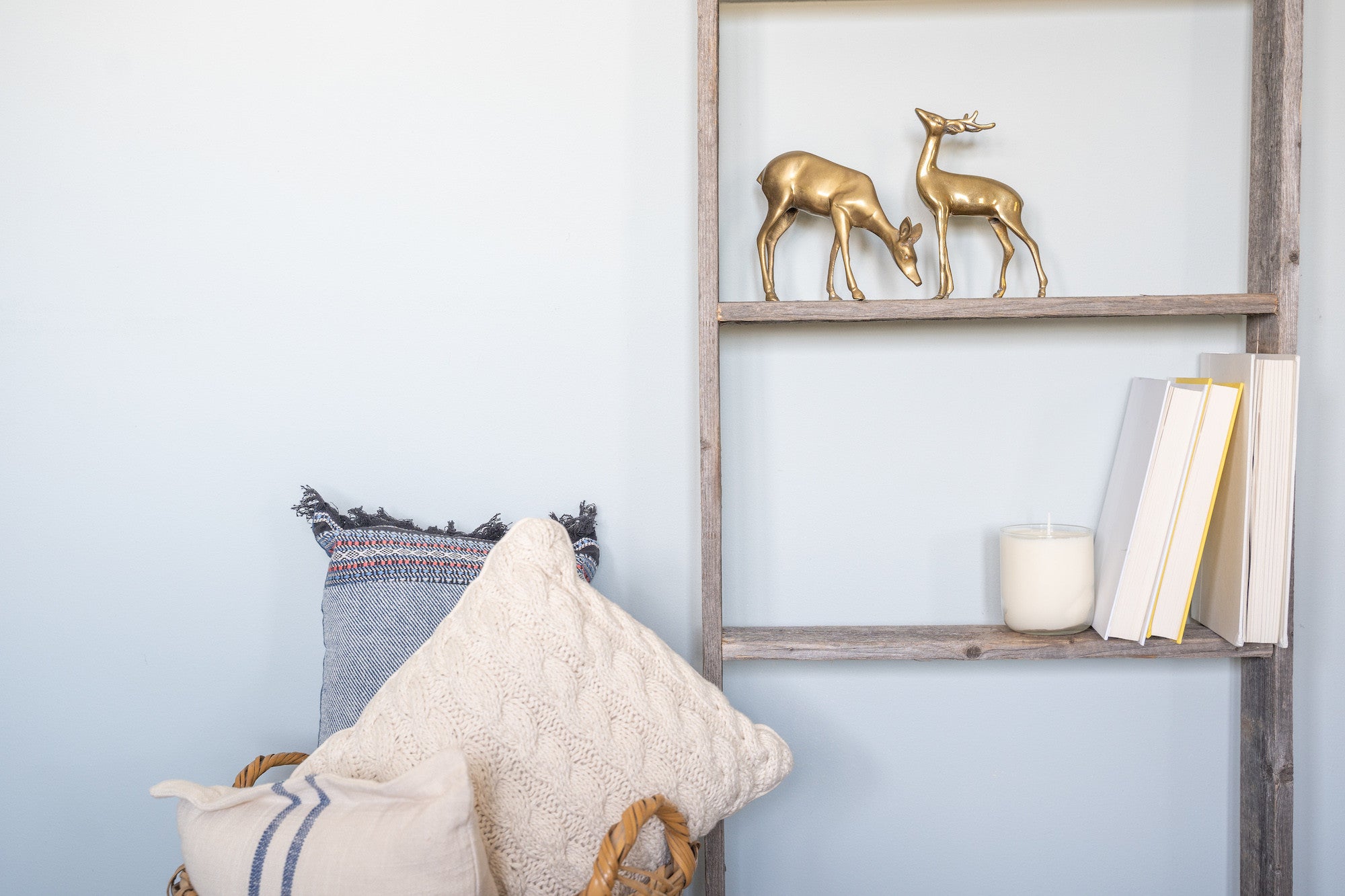 60" Gray Rustic Five Step Wood Ladder Shelf