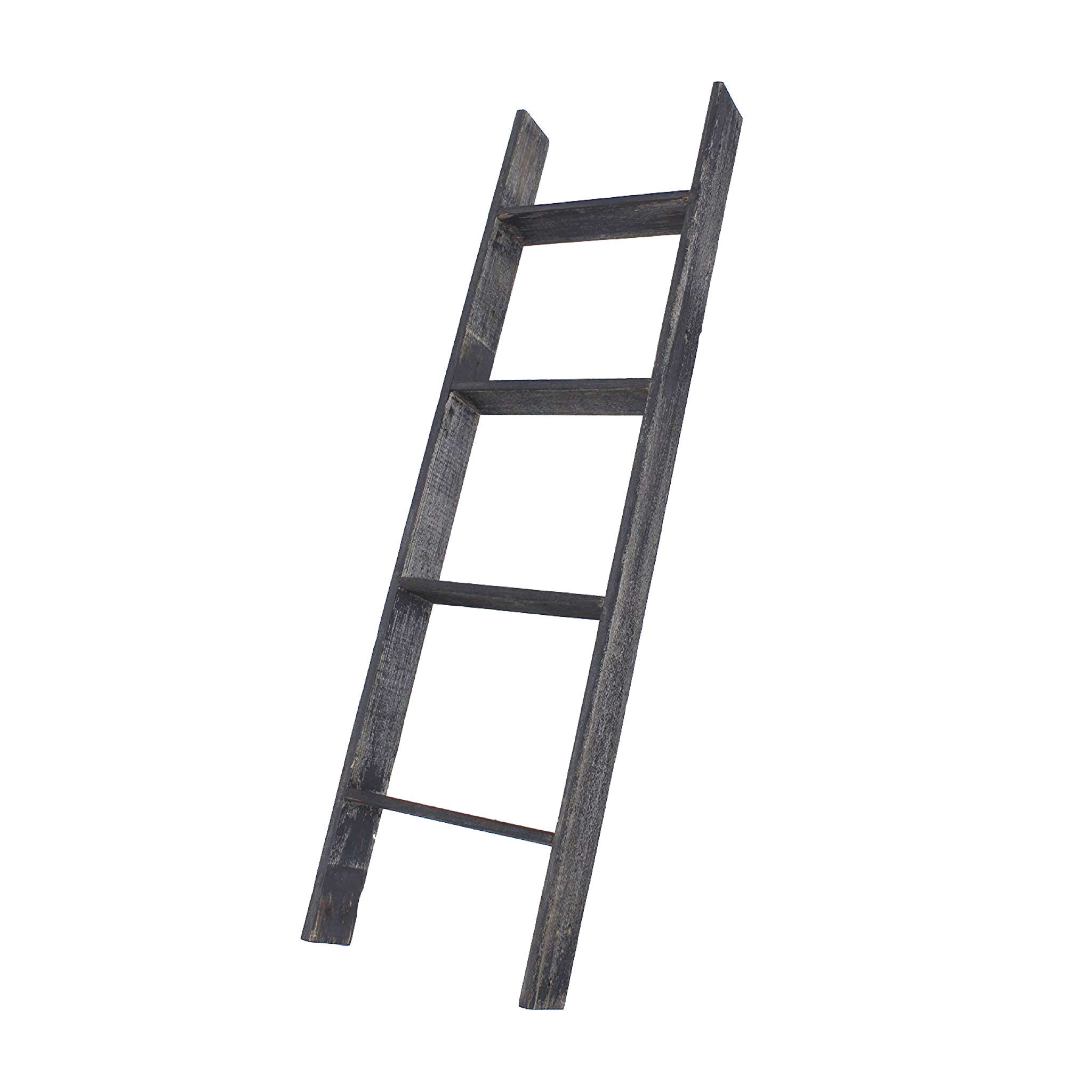 48" Black Distressed Solid Wood Four Step Ladder Shelf
