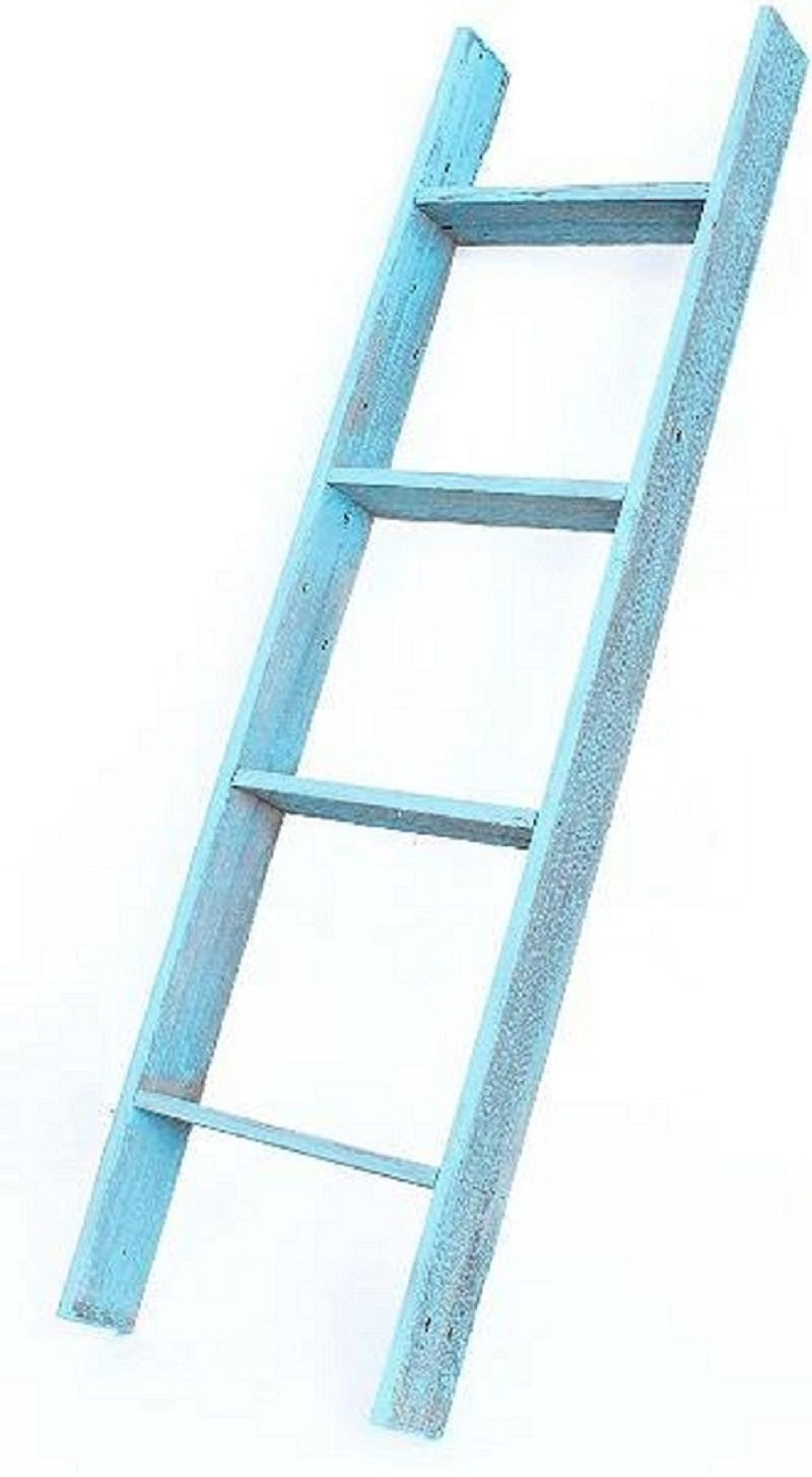 57" Turquoise Distressed Solid Wood Five Step Ladder Shelf