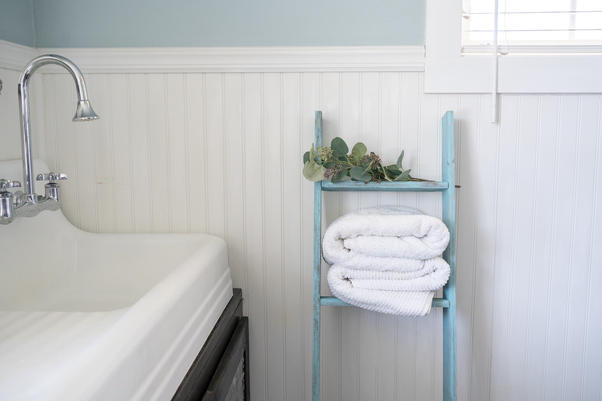 57" Turquoise Distressed Solid Wood Five Step Ladder Shelf