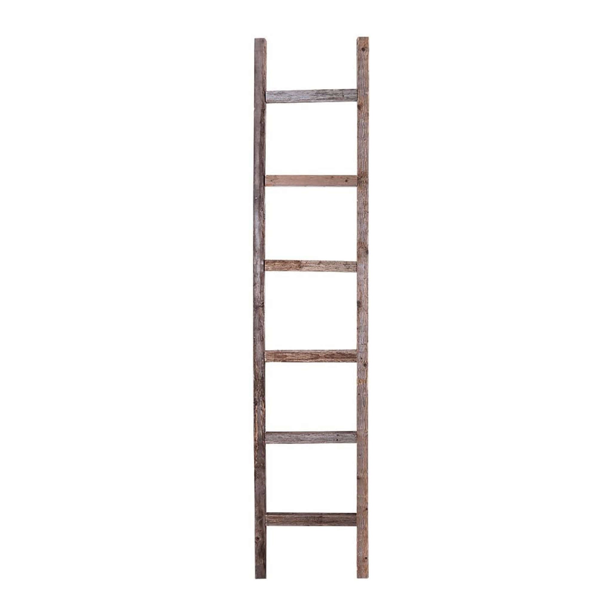 72" Gray Distressed Solid Wood Seven Step Ladder Shelf