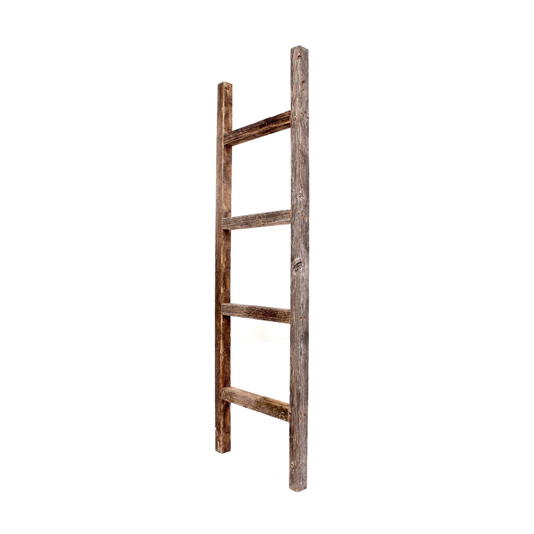 48" Gray Distressed Solid Wood Four Step Ladder Shelf