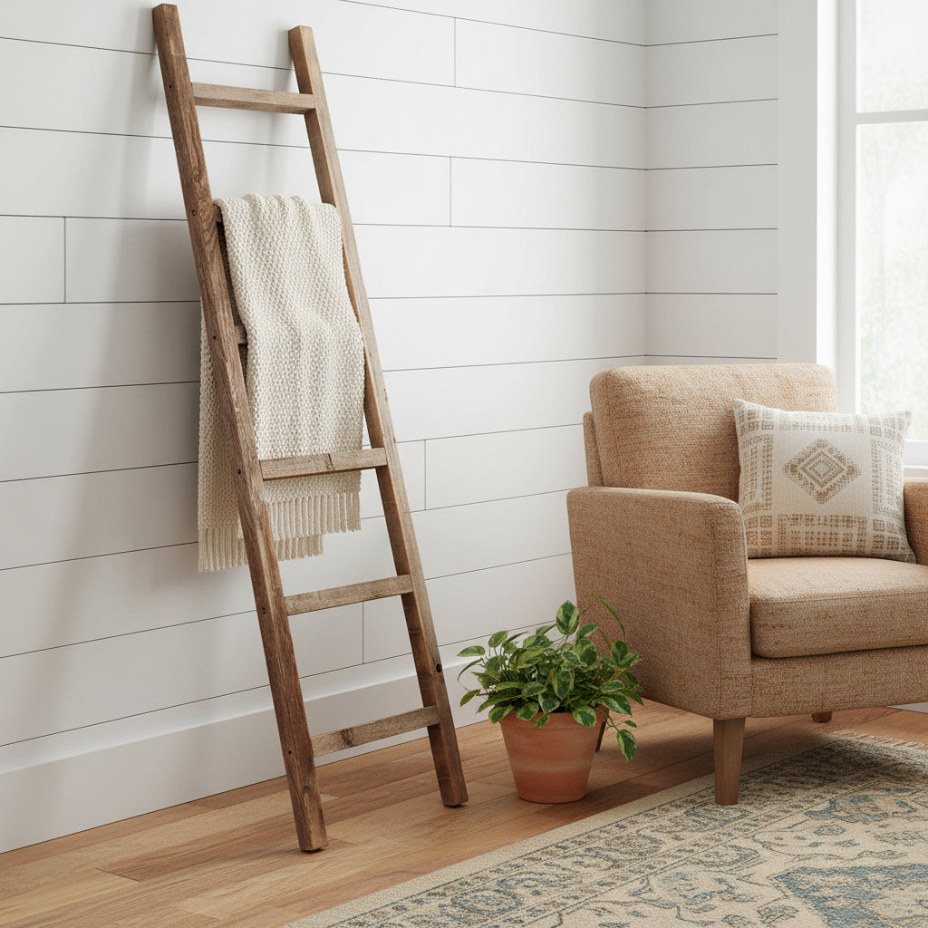 72" Gray Distressed Solid Wood Four Step Ladder Shelf