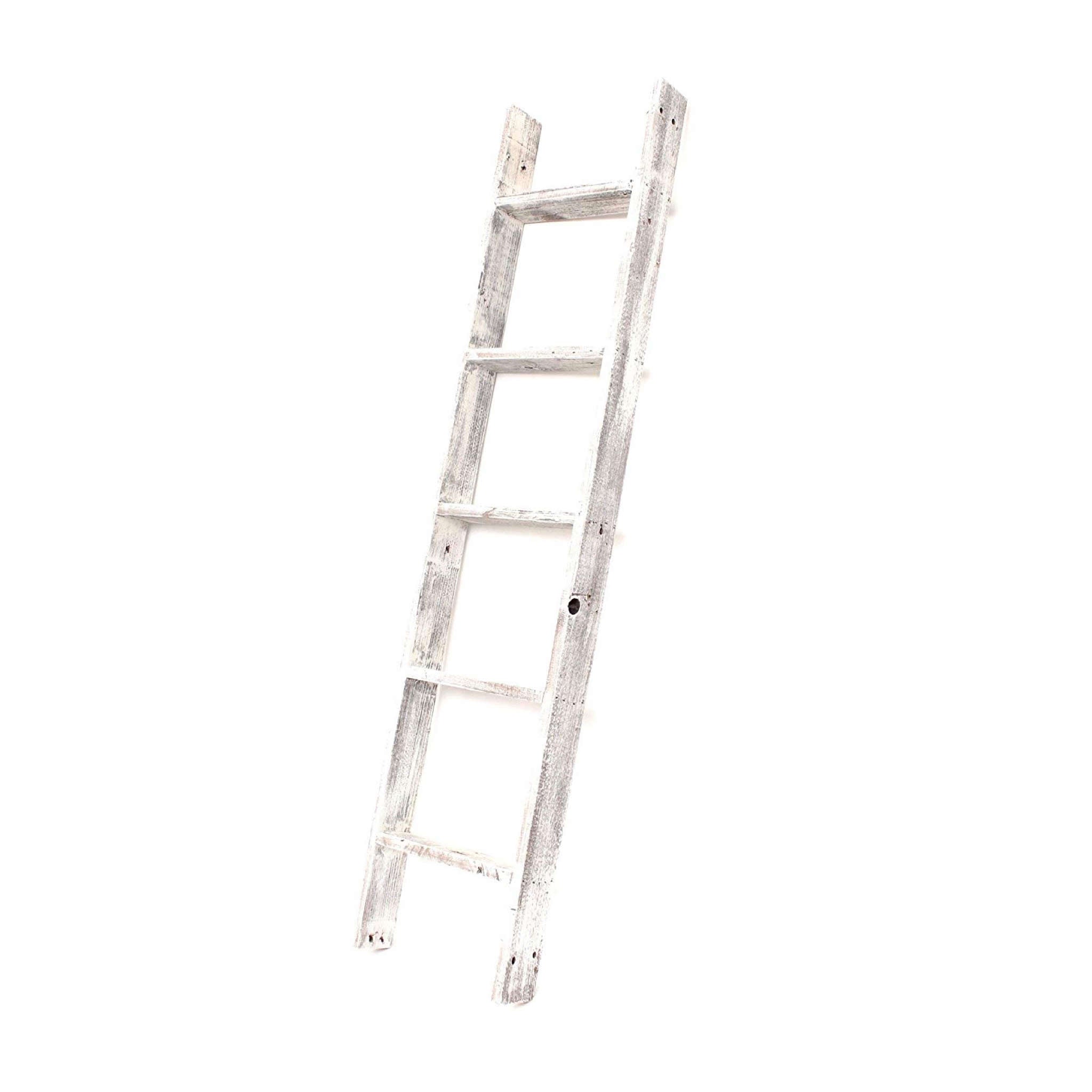 60" White Distressed Solid Wood Four Step Ladder Shelf