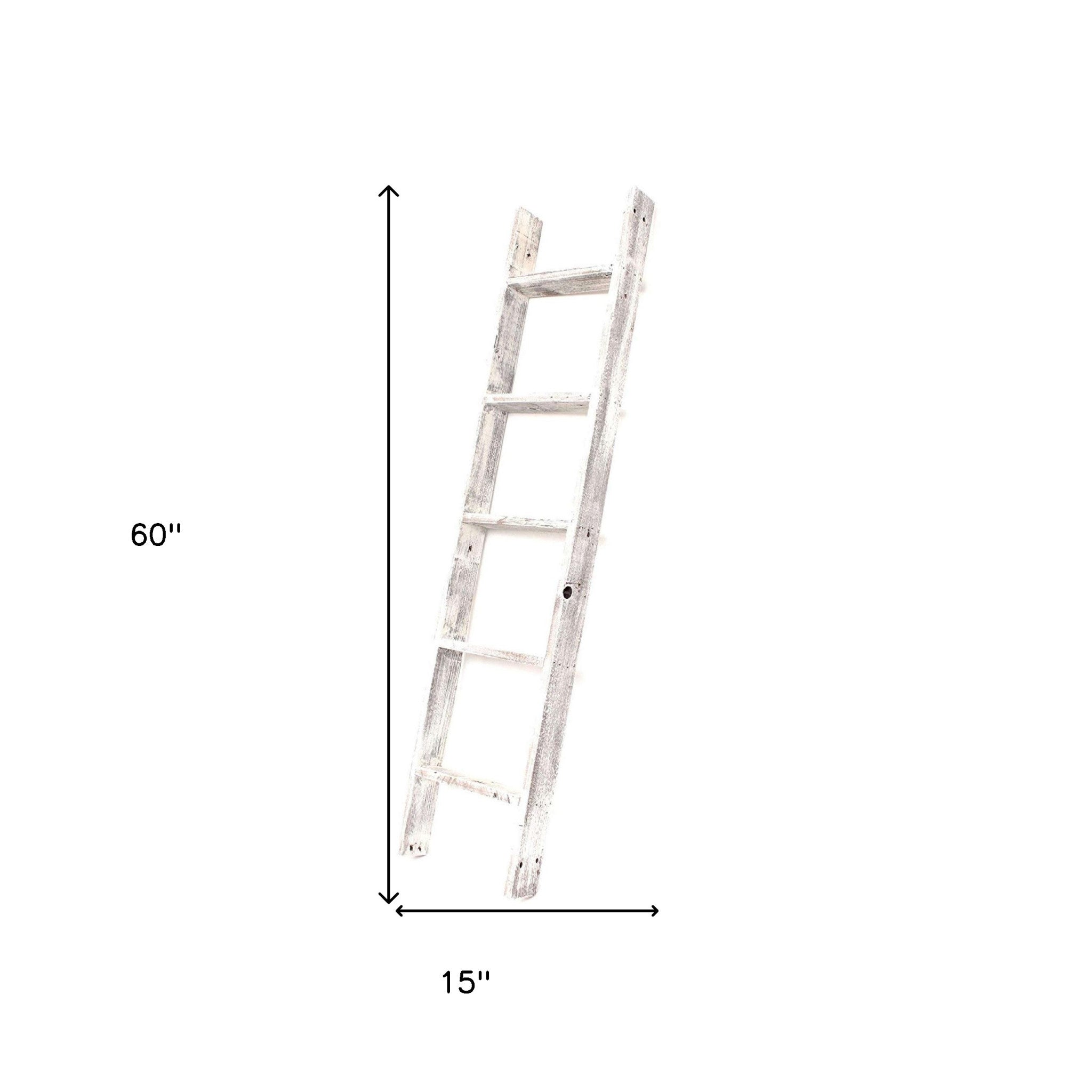 60" White Distressed Solid Wood Four Step Ladder Shelf