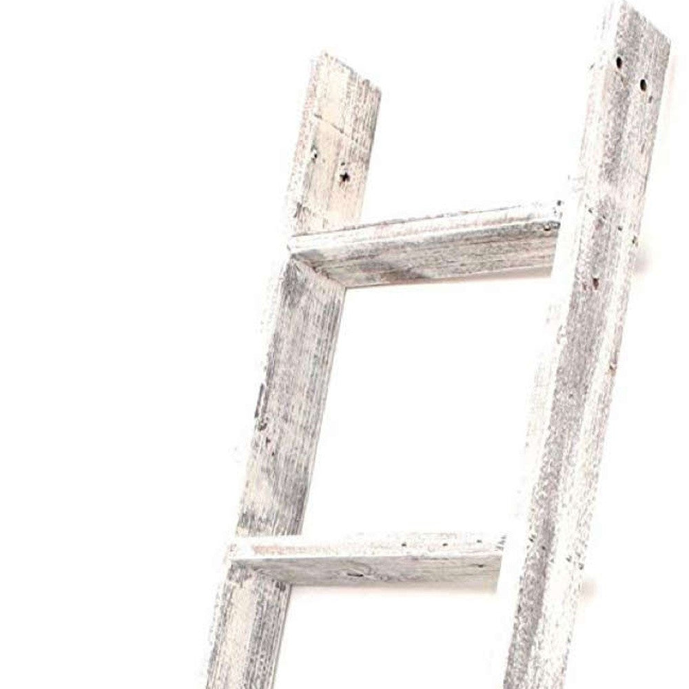 60" White Distressed Solid Wood Four Step Ladder Shelf