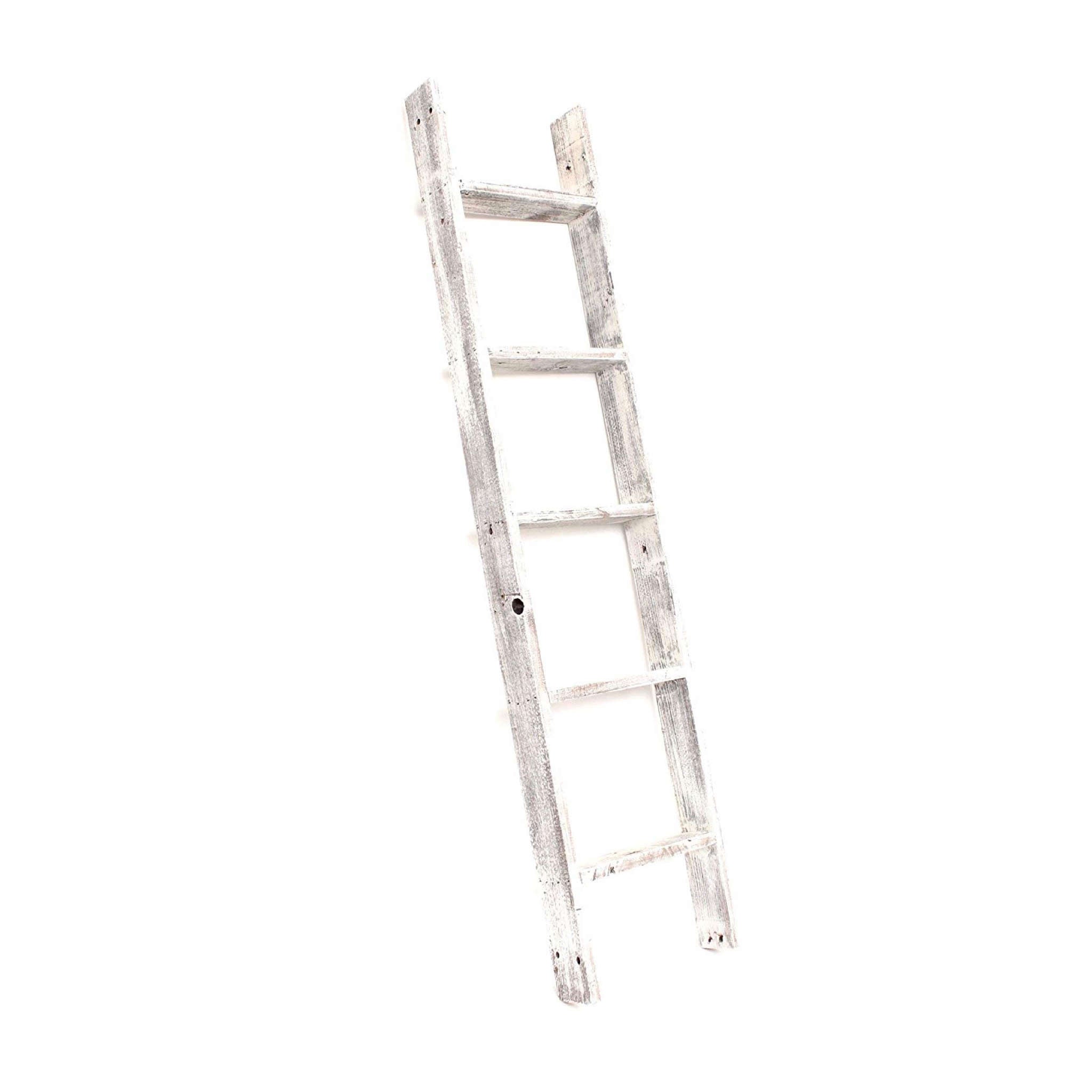 60" White Distressed Solid Wood Four Step Ladder Shelf