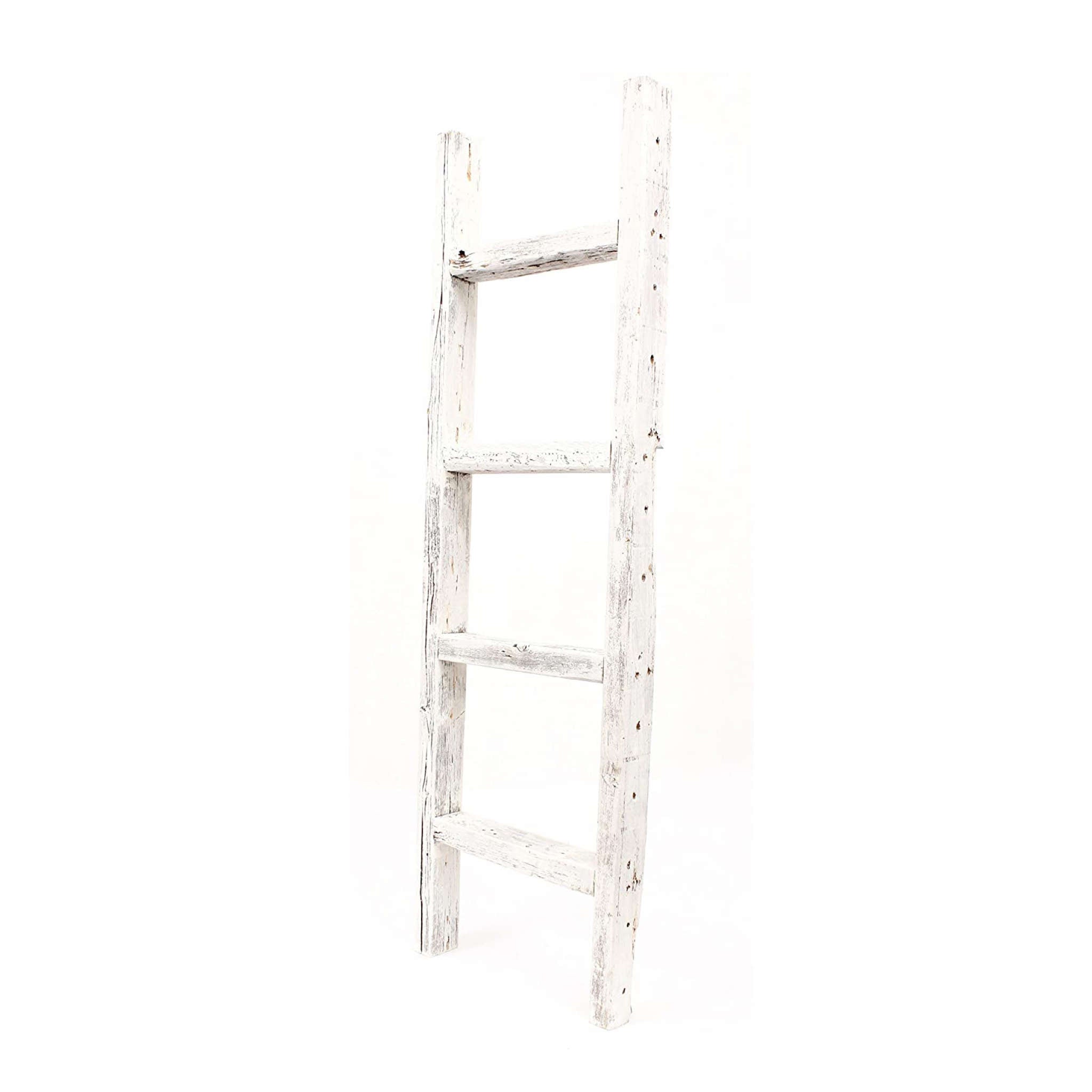 48" White Distressed Solid Wood Four Step Ladder Shelf