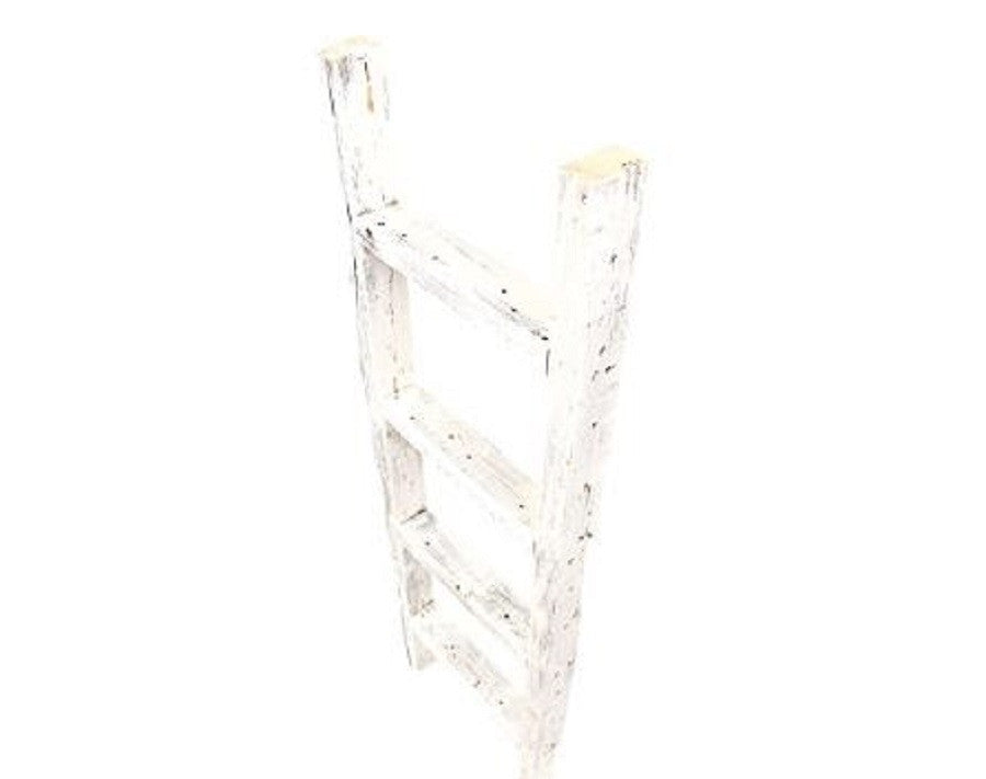 48" White Distressed Solid Wood Four Step Ladder Shelf
