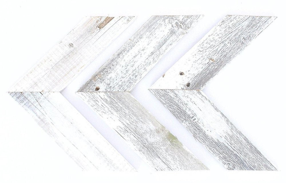 Set of Three Gray Distressed Wood Hanging Arrow Dimensional Sculptures