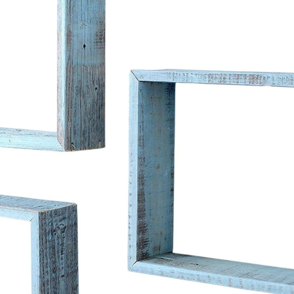 Set of Three Espresso Wood Square Hanging Dimensional Sculpture