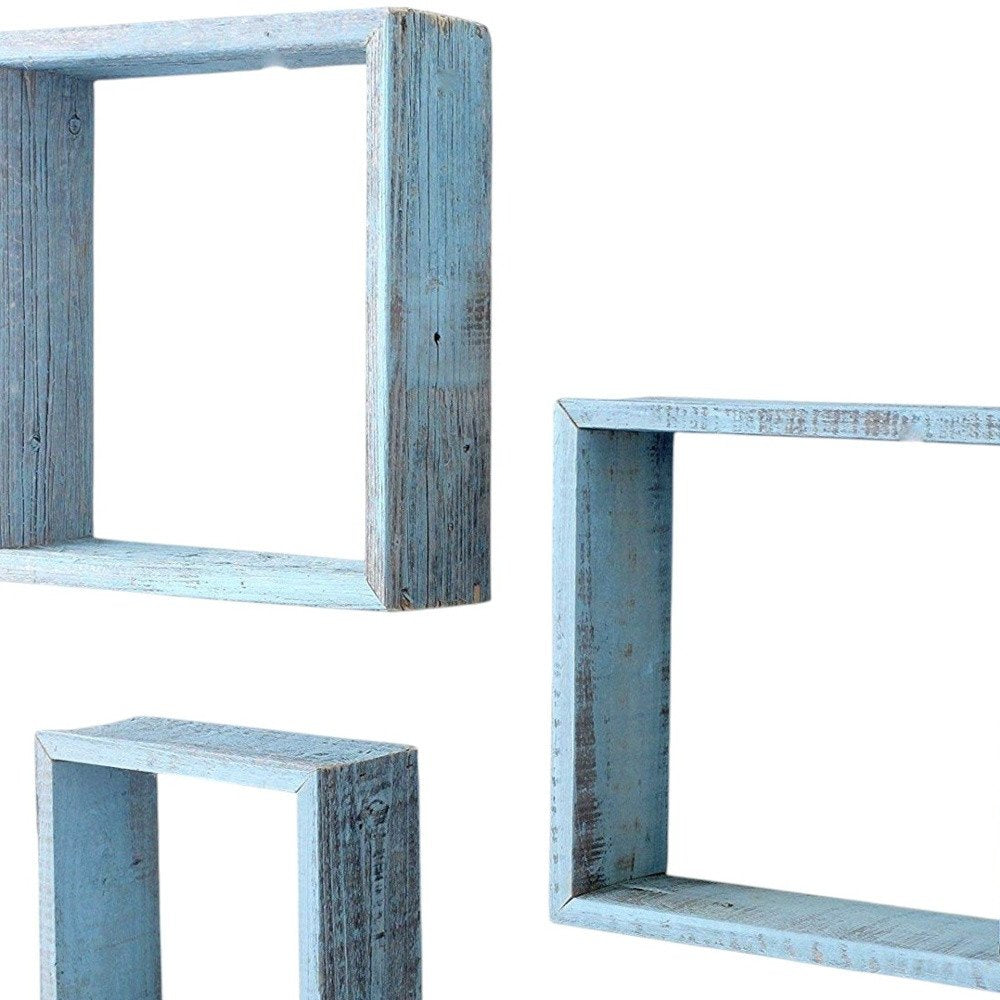 Set of Three Espresso Wood Square Hanging Dimensional Sculpture