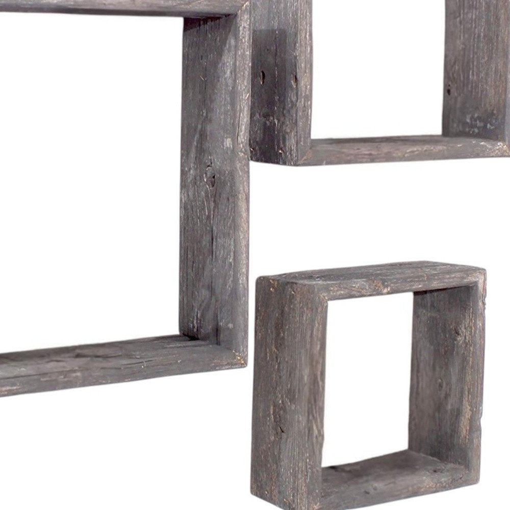 Set of Three Smoky Black Wood Square Hanging Dimensional Sculpture