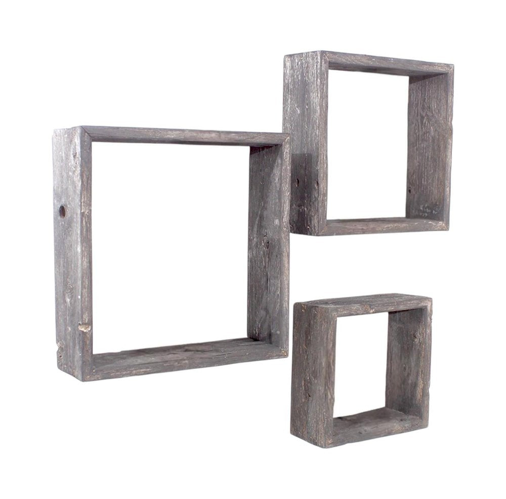 Set of Three Espresso Wood Square Hanging Dimensional Sculpture