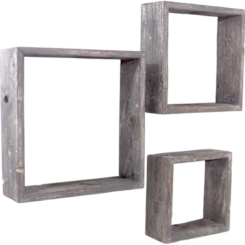 Set of Three Espresso Wood Square Hanging Dimensional Sculpture