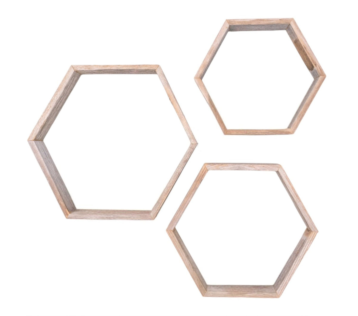 Set of Three Gray Wood Hexagon Wood Open Box Shelves