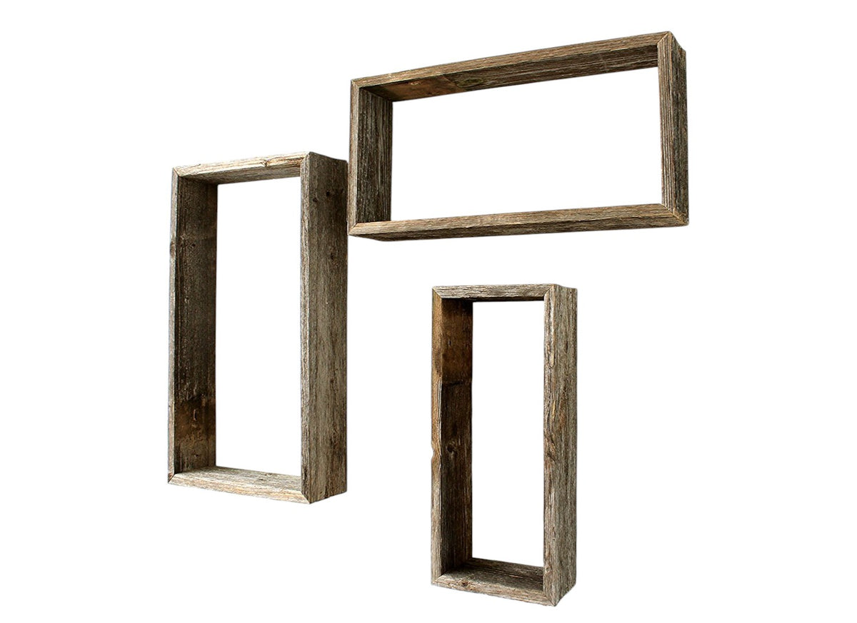 Set of Three Gray Wood Hanging Dimensional Sculpture