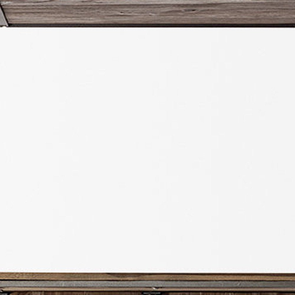 71" Brown And Silver Metal and Wood Four Tier Bookcase