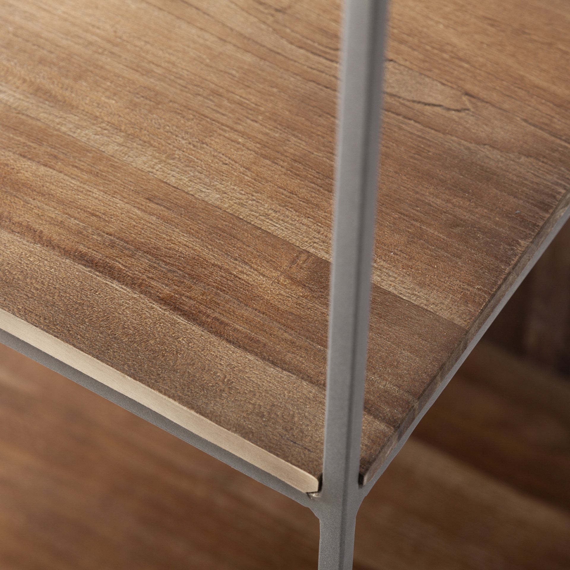 71" Brown And Silver Metal and Wood Four Tier Bookcase