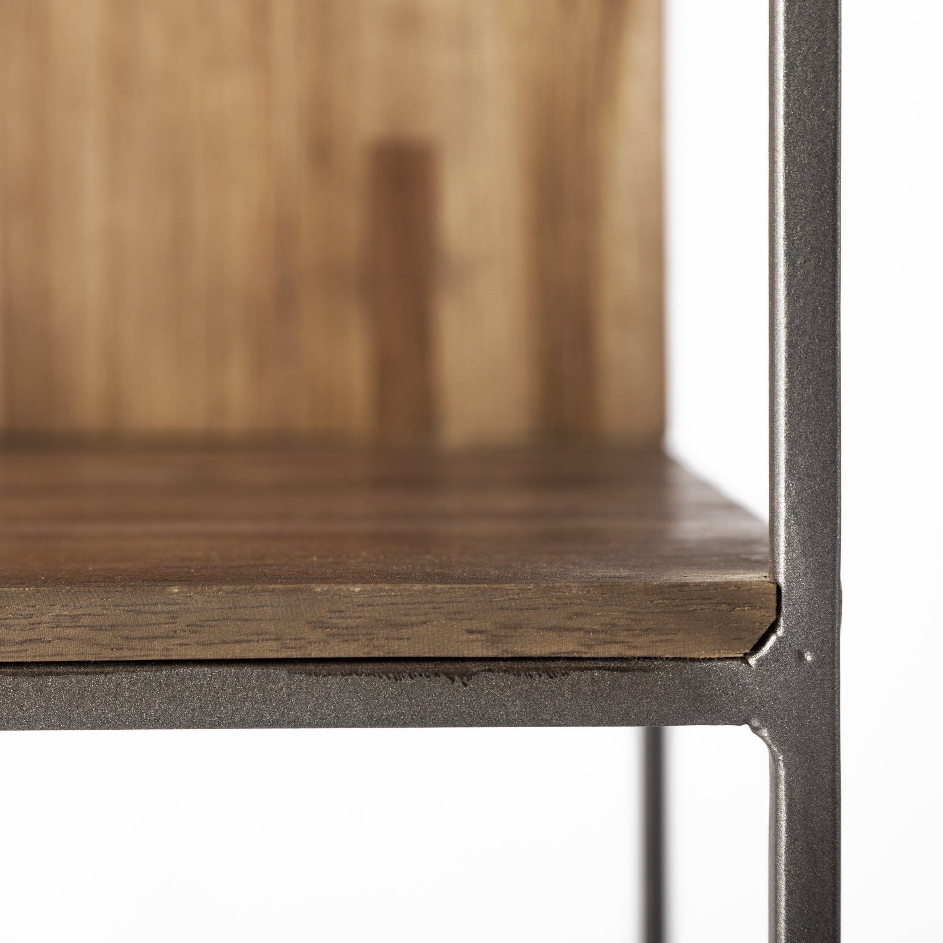 71" Brown And Silver Metal and Wood Four Tier Bookcase