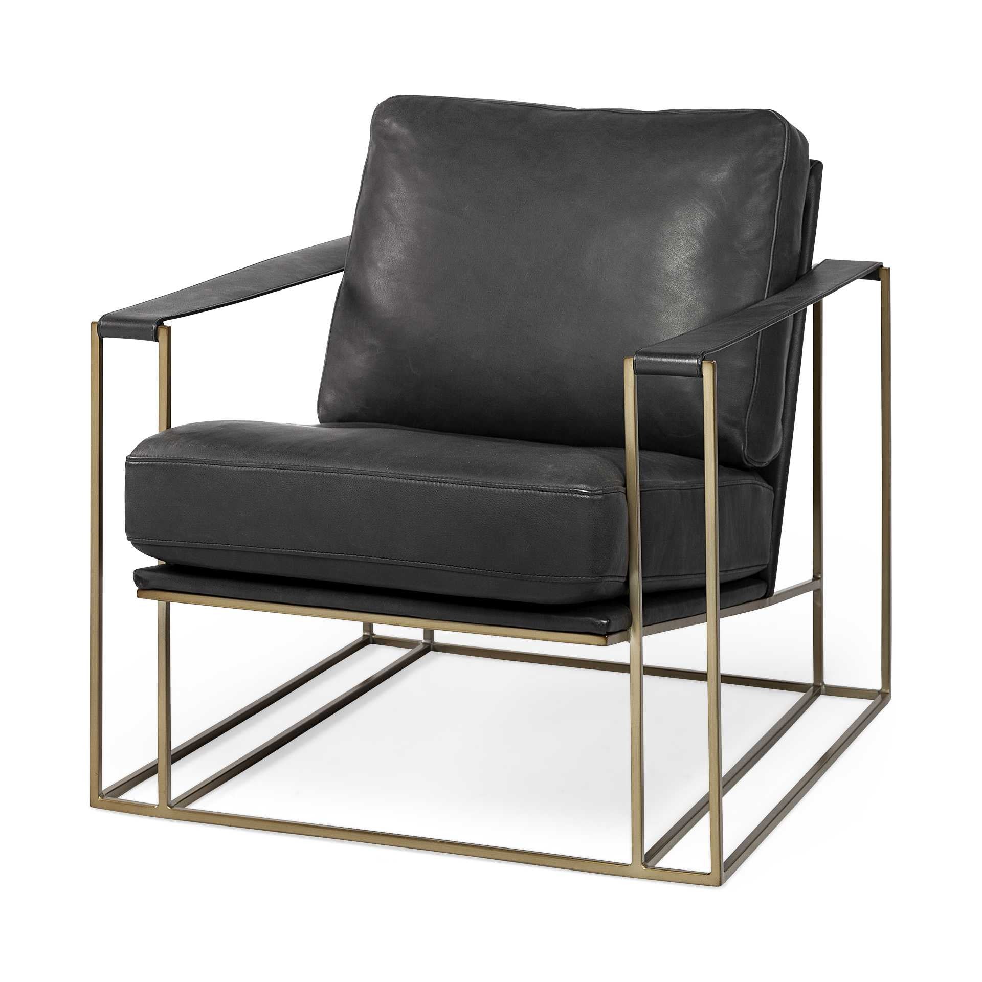 34" Black and Gold Faux Leather Lounge Chair