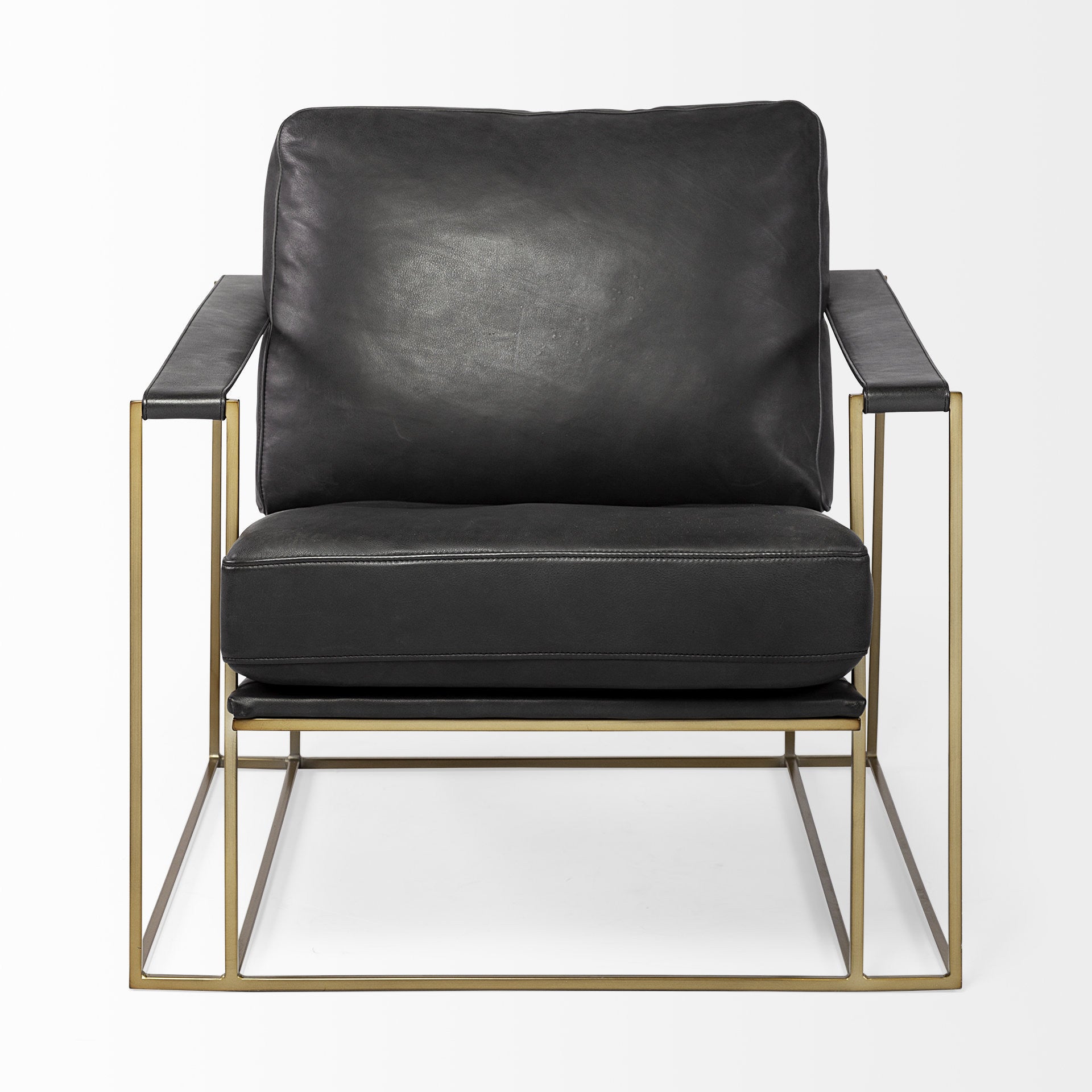 34" Black and Gold Faux Leather Lounge Chair