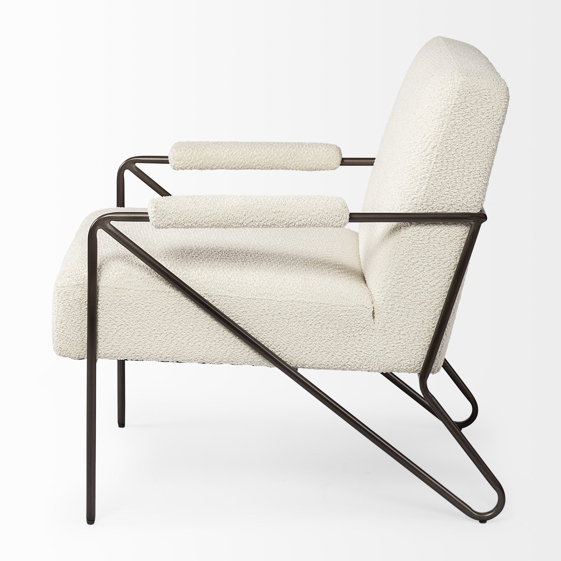 31" Off White and Brown Fabric Arm Chair