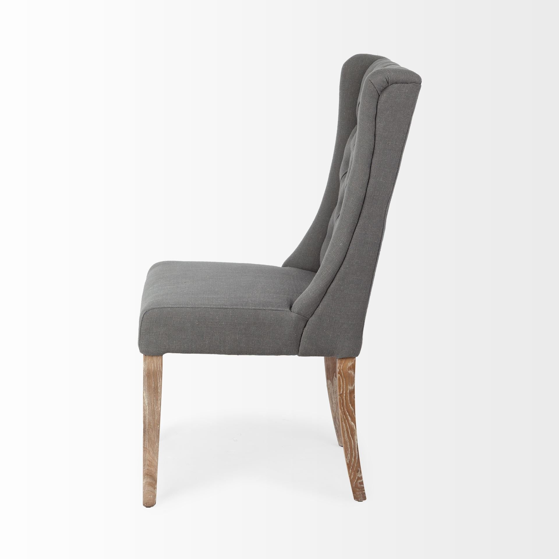 Tufted Gray and Brown Upholstered Linen Wing Back Dining Side Chair