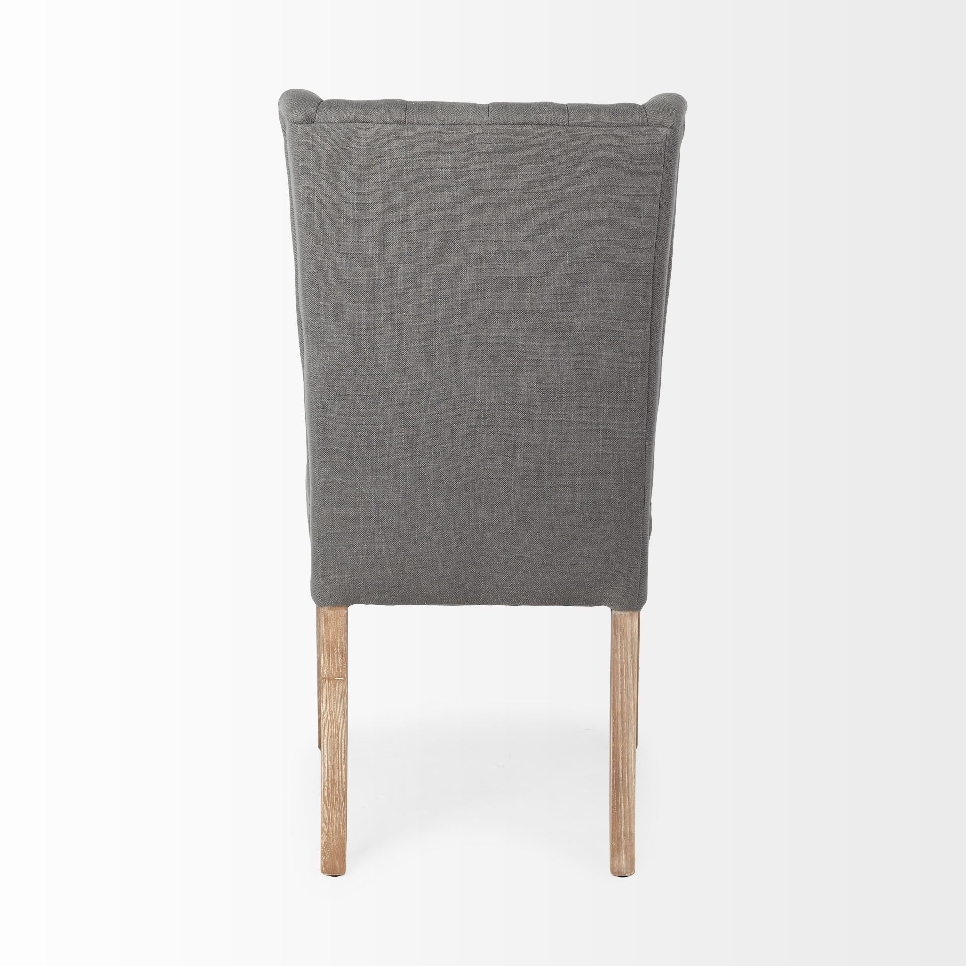 Tufted Gray and Brown Upholstered Linen Wing Back Dining Side Chair