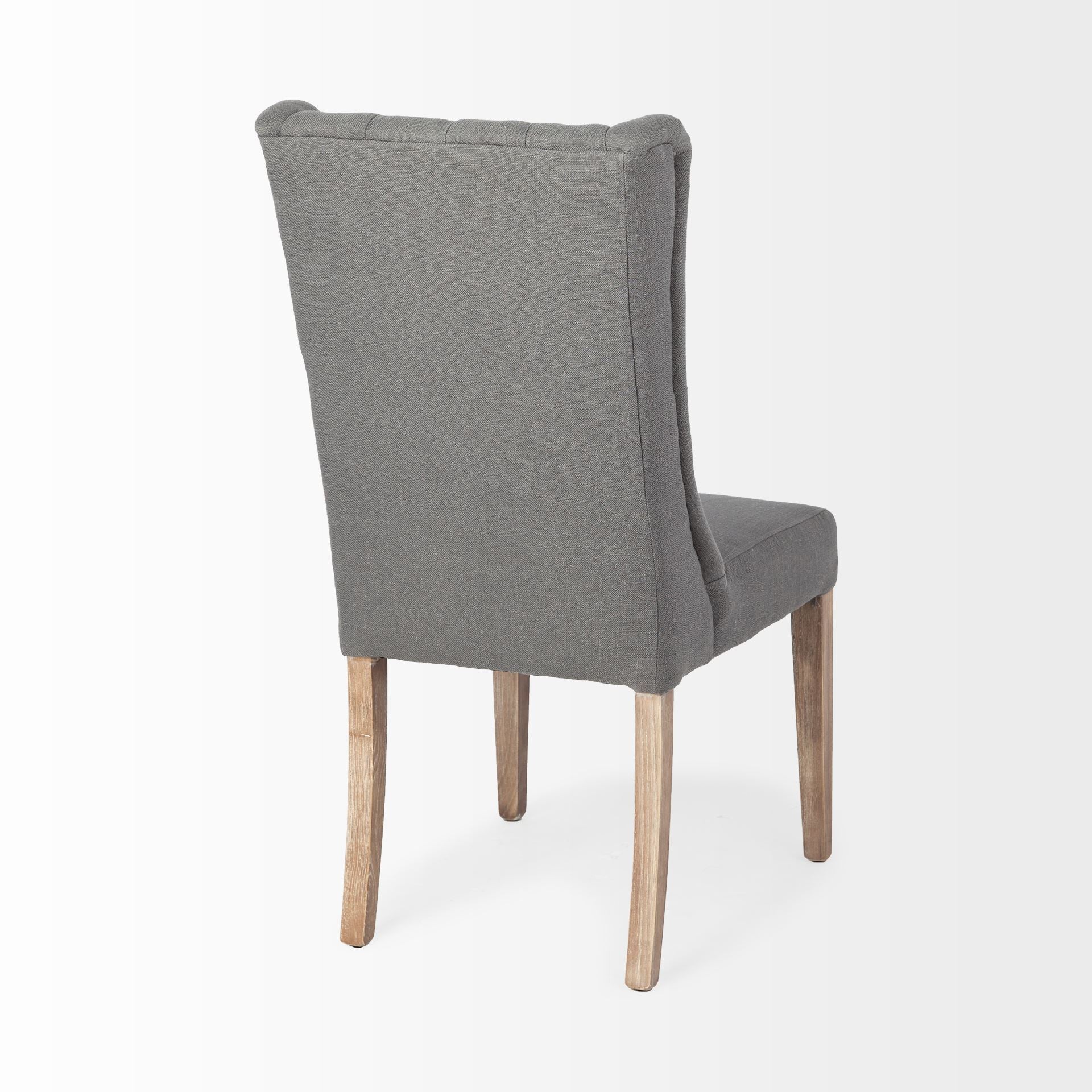 Tufted Gray and Brown Upholstered Linen Wing Back Dining Side Chair